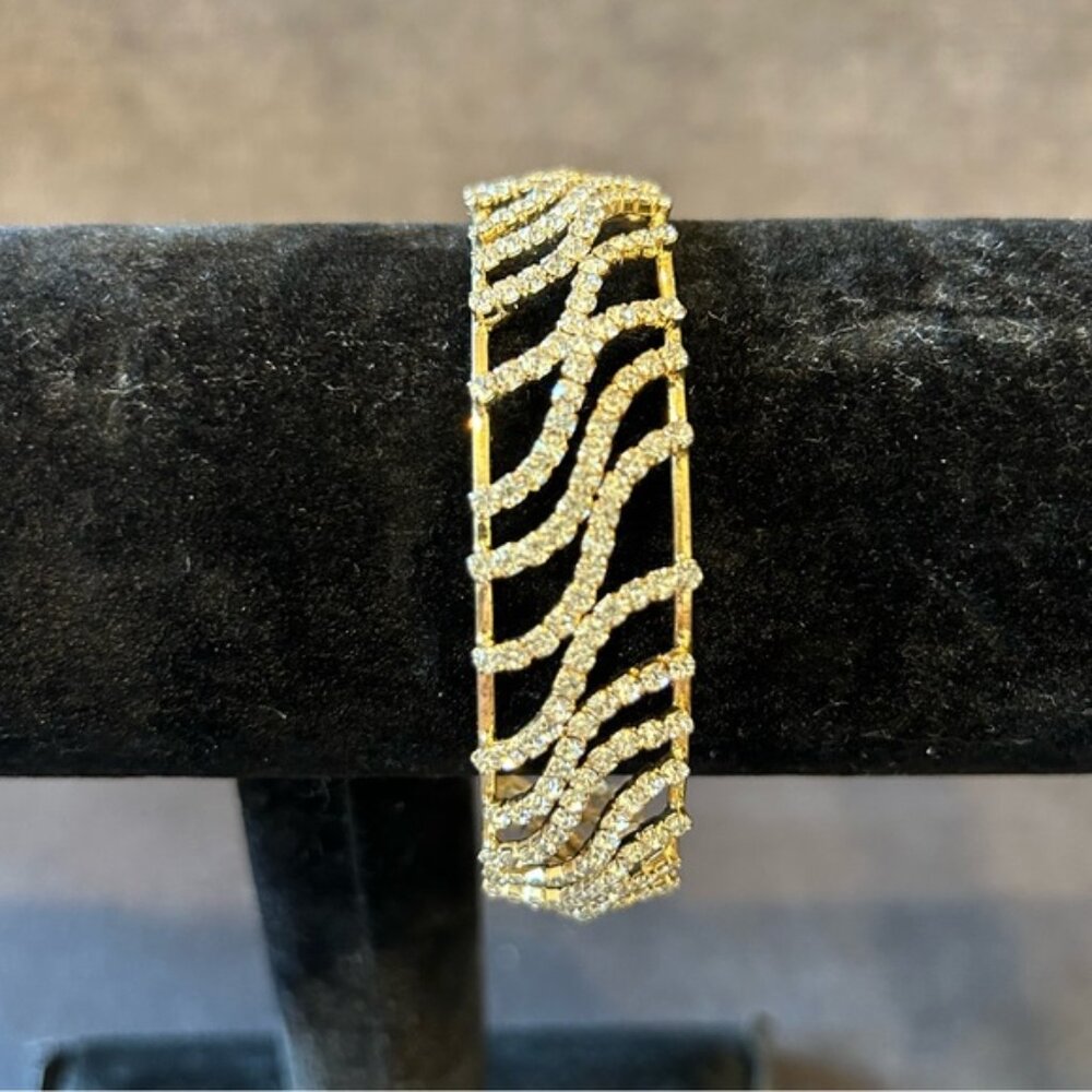 Crystal and Gold Color Slip On Bangle Bracelet - Picture 3 of 5